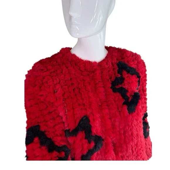 BELLE VERE Small FAB Faux Fur Jacket BIG STAR Red Black Open/Closed Wear - Picture 6 of 16